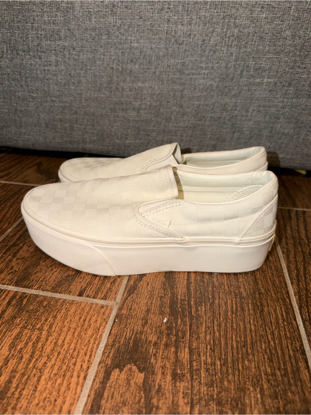 Vans Platform Checkerboard Slip-On Sneakers in Off-White/Cream - Picture 4 of 6